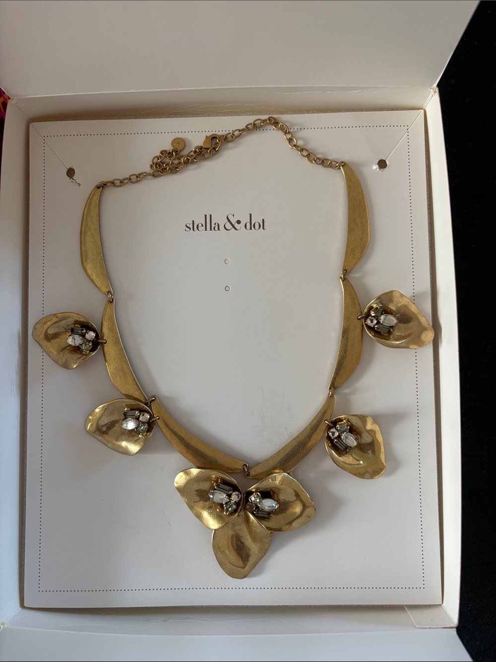 Stella & Dot Gold Floral Petal Statement Necklace